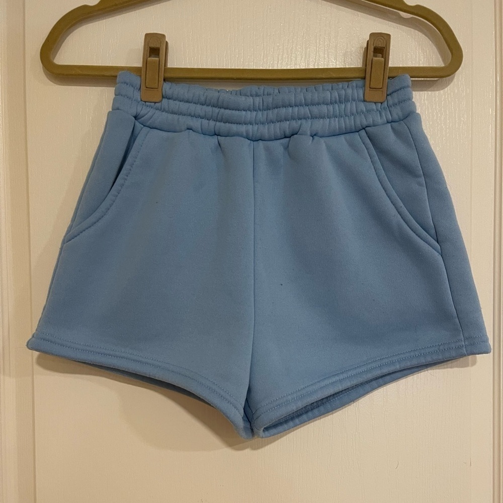 SHEIN Light Blue Elastic Waist Casual Shorts